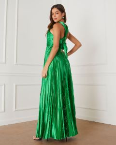 Annalise Satin Pleated Halter Maxi Dress sold by Vici