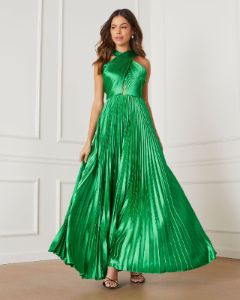 Annalise Satin Pleated Halter Maxi Dress sold by Vici