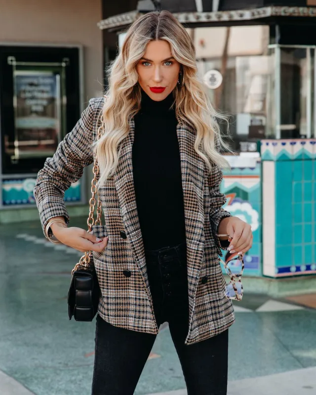 Celina Pocketed Plaid Blazer sold by Vici