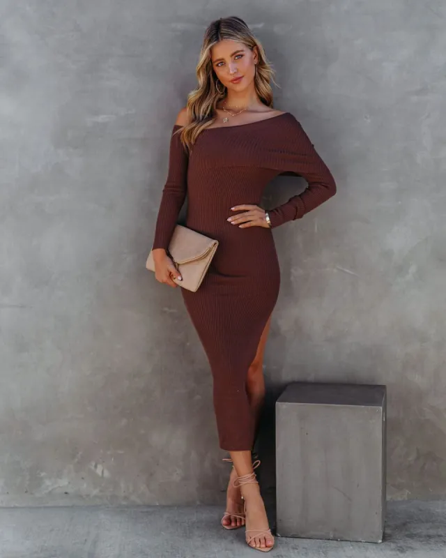 Troy Off The Shoulder Knit Midi Dress - Chocolate - FINAL SALE sold by Vici