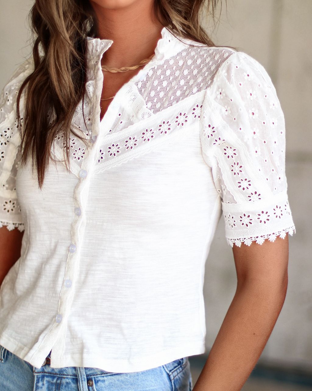 Addy Cotton Eyelet Puff Sleeve Top - White - FINAL SALE sold by Vici