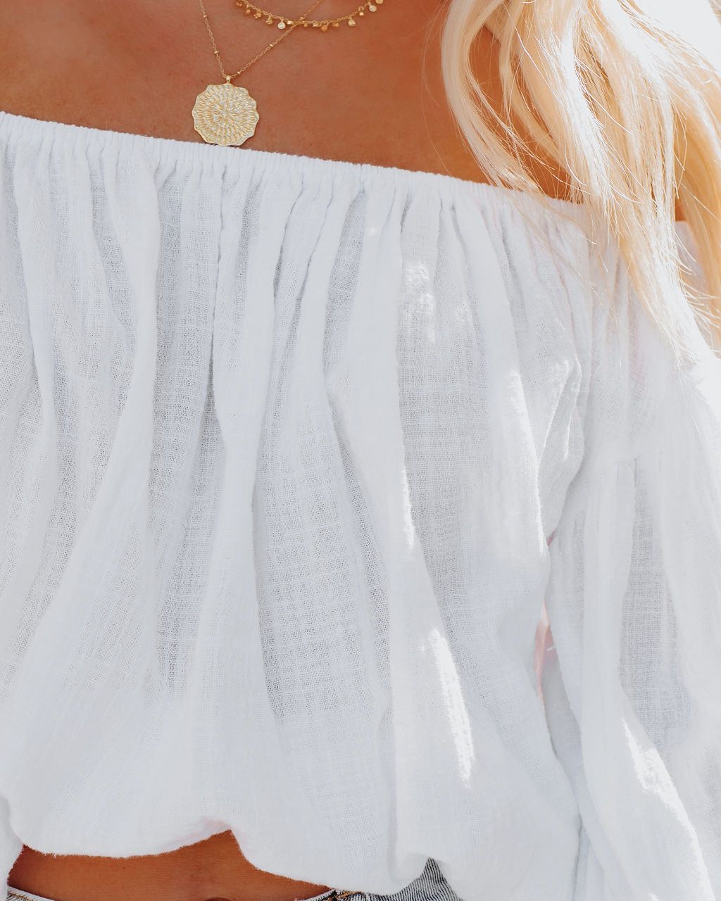 Vihara Cotton Off The Shoulder Billowed Top - White - FINAL SALE sold by Vici product image thumbnail 4