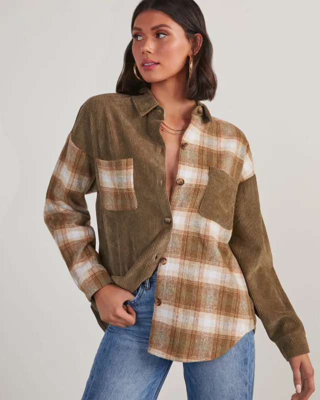 Parker Plaid Colorblock Button Down Top sold by Vici