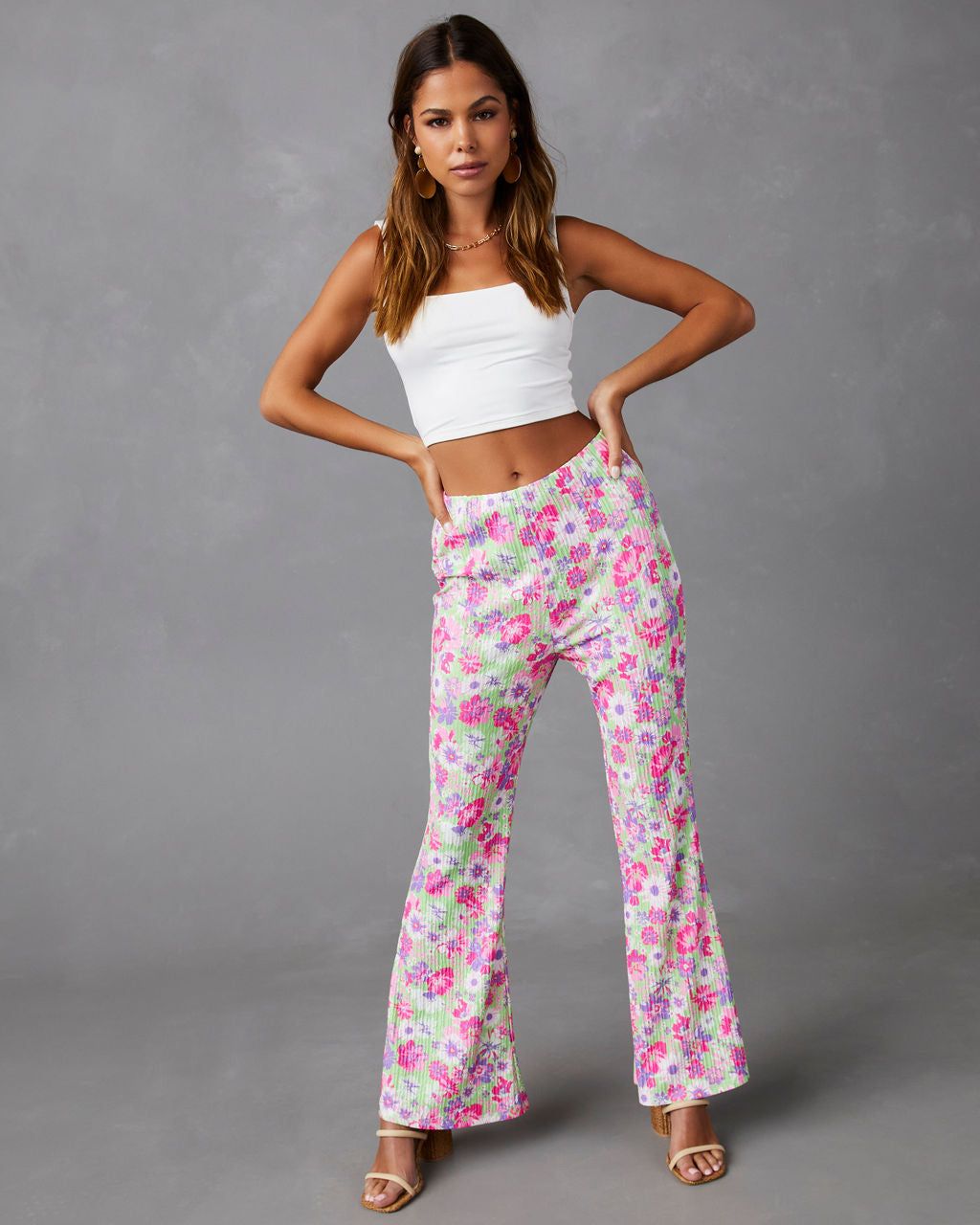 Front Row Floral Plisse Flare Leg Pants - FINAL SALE sold by Vici