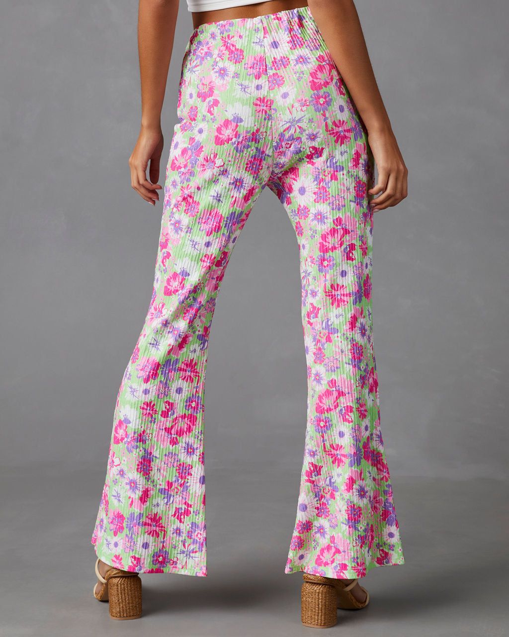 Front Row Floral Plisse Flare Leg Pants - FINAL SALE sold by Vici product image thumbnail 2