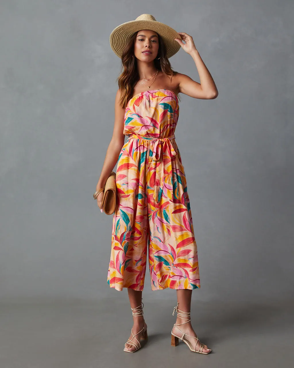 Catalina Strapless Pocketed Tie Waist Jumpsuit sold by Vici