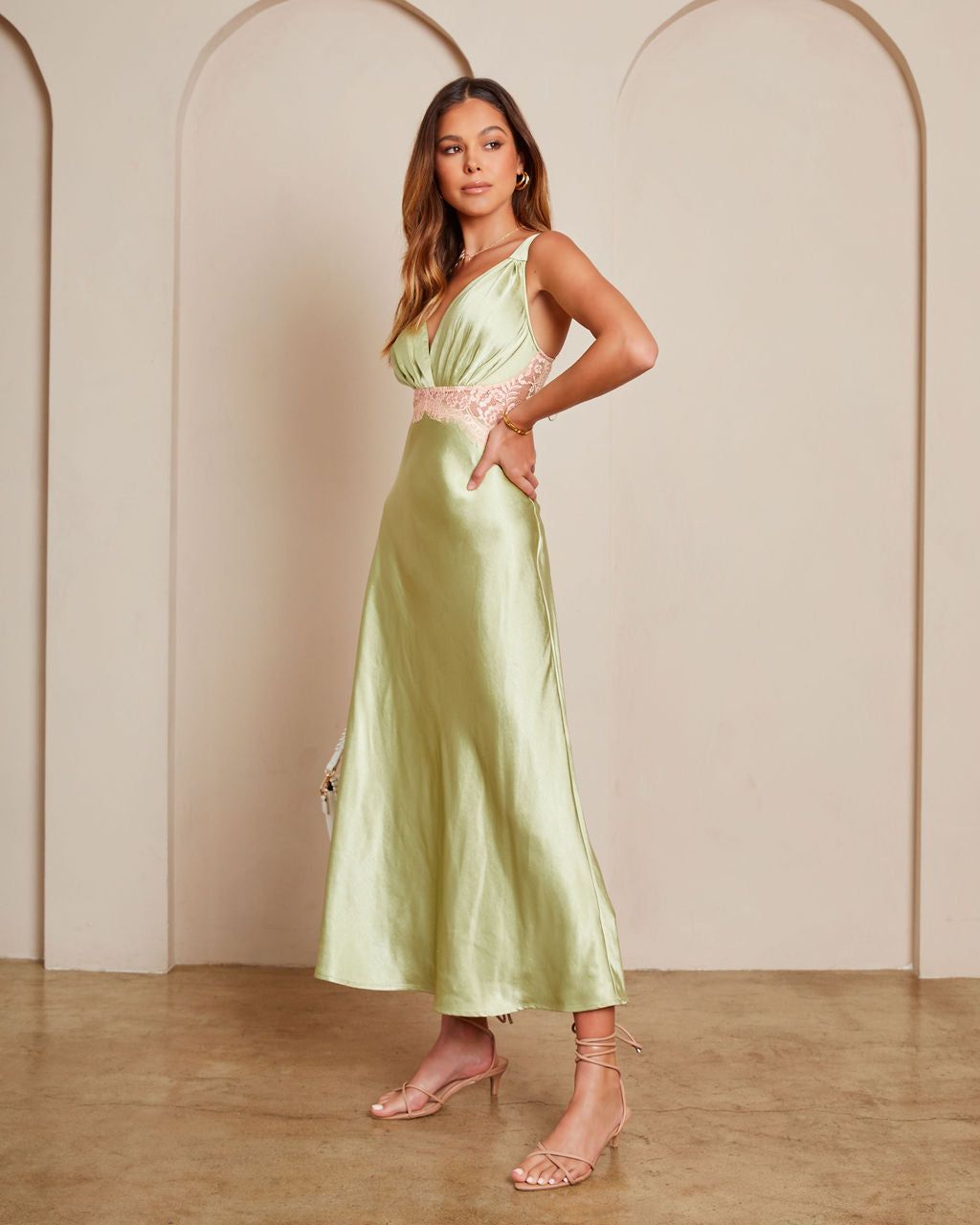 Forever Mine Satin Lace Slip Midi Dress - Lime - FINAL SALE sold by Vici product image thumbnail 5