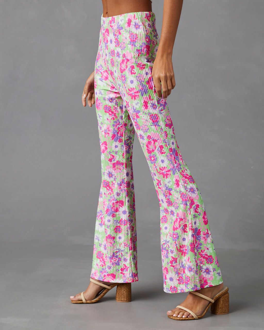 Front Row Floral Plisse Flare Leg Pants - FINAL SALE sold by Vici product image thumbnail 4