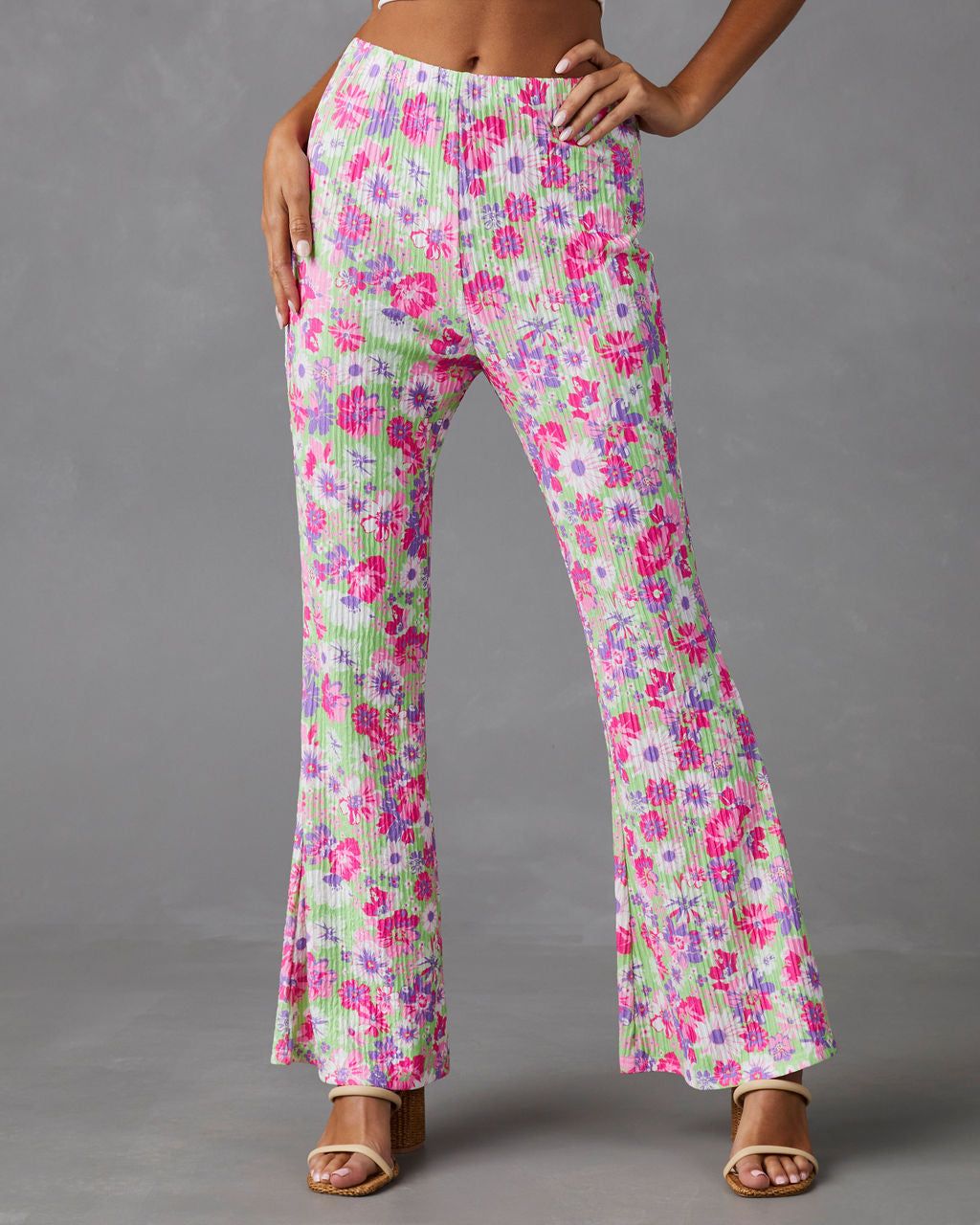 Front Row Floral Plisse Flare Leg Pants - FINAL SALE sold by Vici product image thumbnail 5