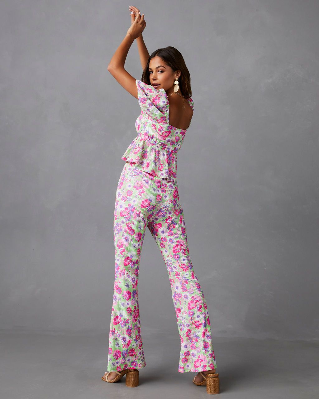 Front Row Floral Plisse Flare Leg Pants - FINAL SALE sold by Vici product image thumbnail 6