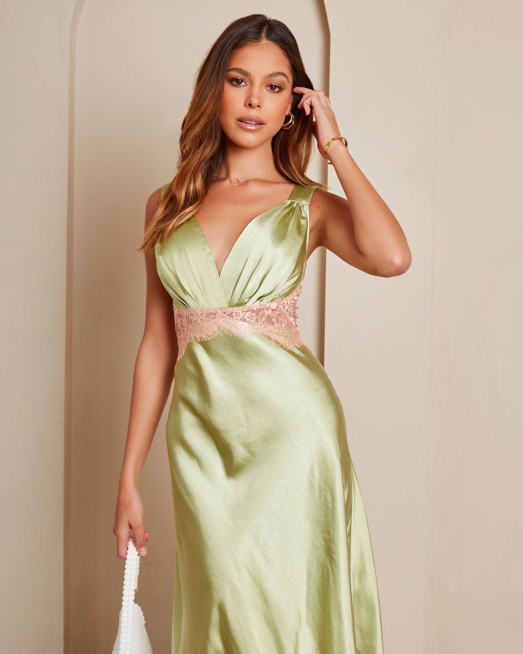 Forever Mine Satin Lace Slip Midi Dress - Lime - FINAL SALE sold by Vici product image thumbnail 6