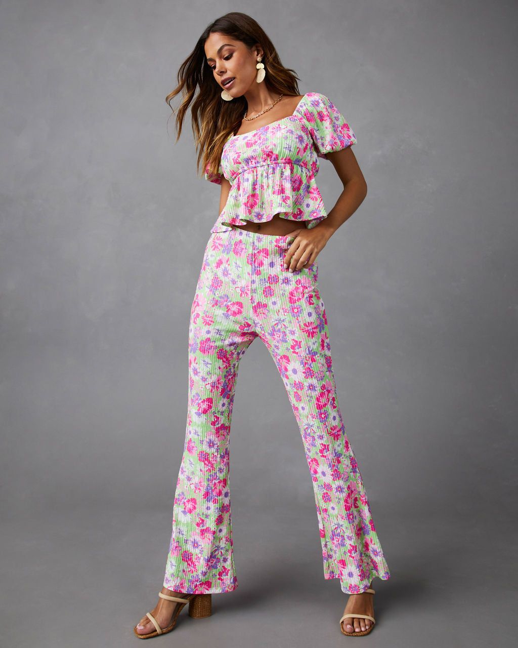 Front Row Floral Plisse Flare Leg Pants - FINAL SALE sold by Vici product image thumbnail 7