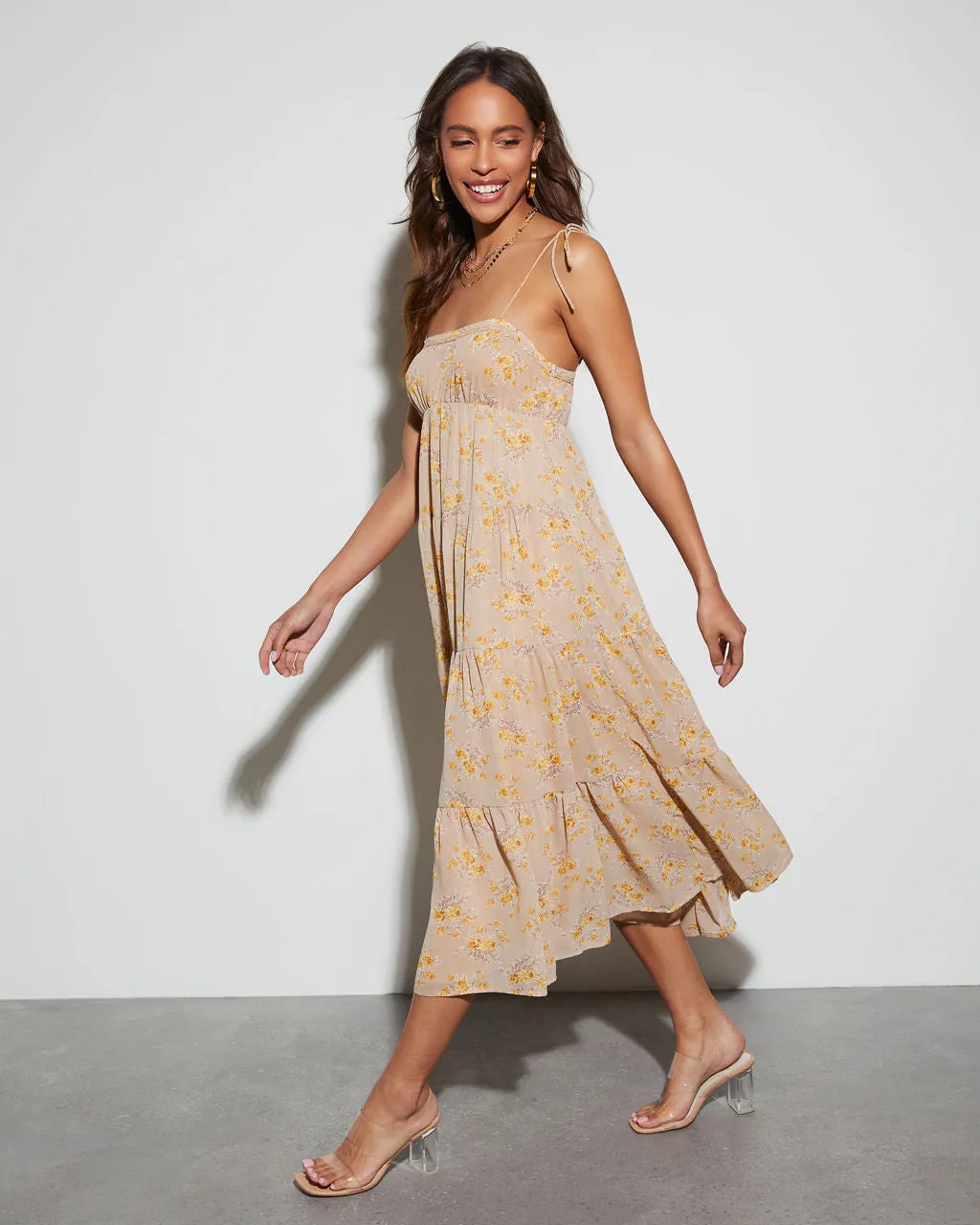 Payton Floral Tiered Midi Dress sold by Vici product image thumbnail 3