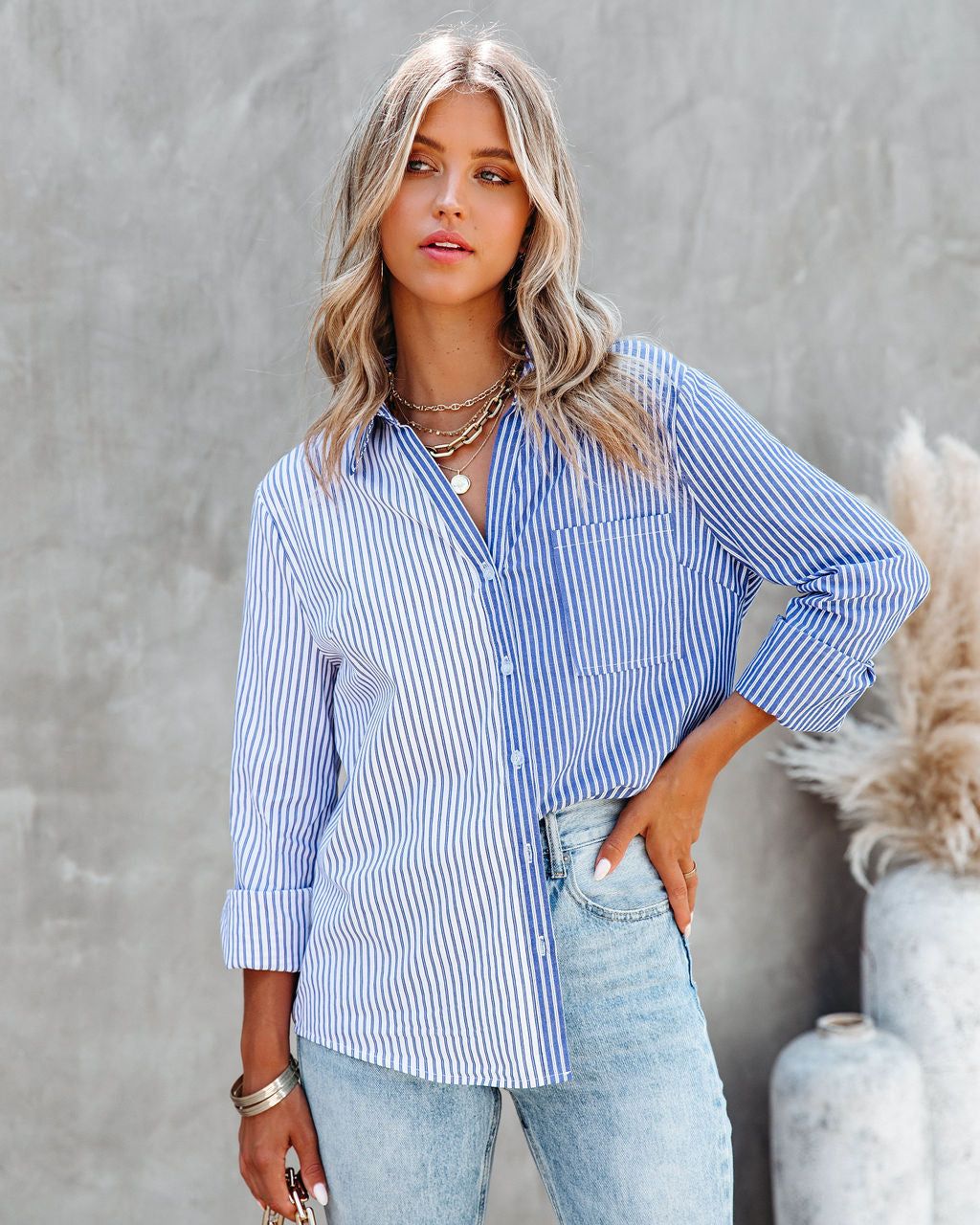 Kalvin Cotton Colorblock Button Down Top - FINAL SALE sold by Vici product image thumbnail 9