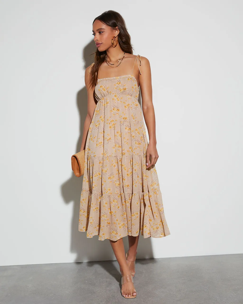 Payton Floral Tiered Midi Dress sold by Vici