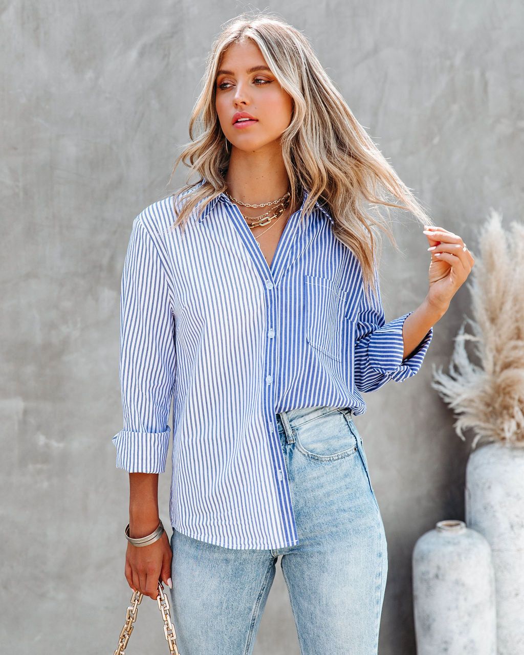 Kalvin Cotton Colorblock Button Down Top - FINAL SALE sold by Vici product image thumbnail 6