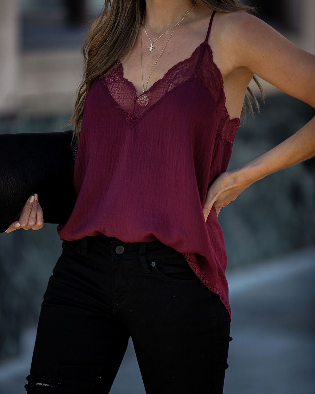 Delicate Balance Lace Cami Tank - Wine sold by Vici product image thumbnail 5