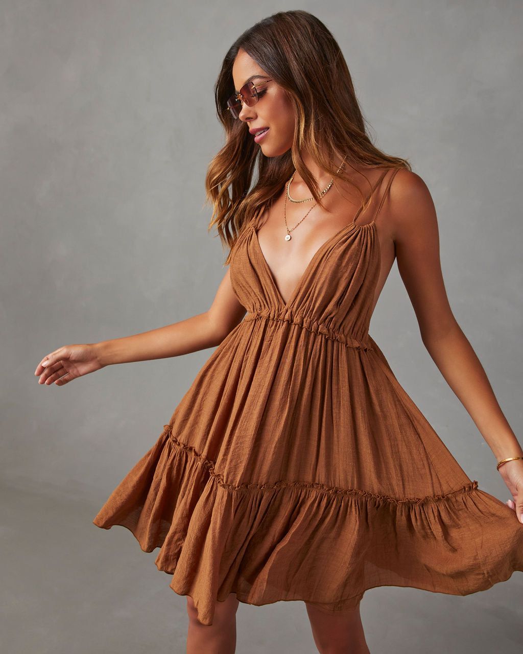 Visalia Sleeveless Mini Dress - Brown - SALE sold by Vici