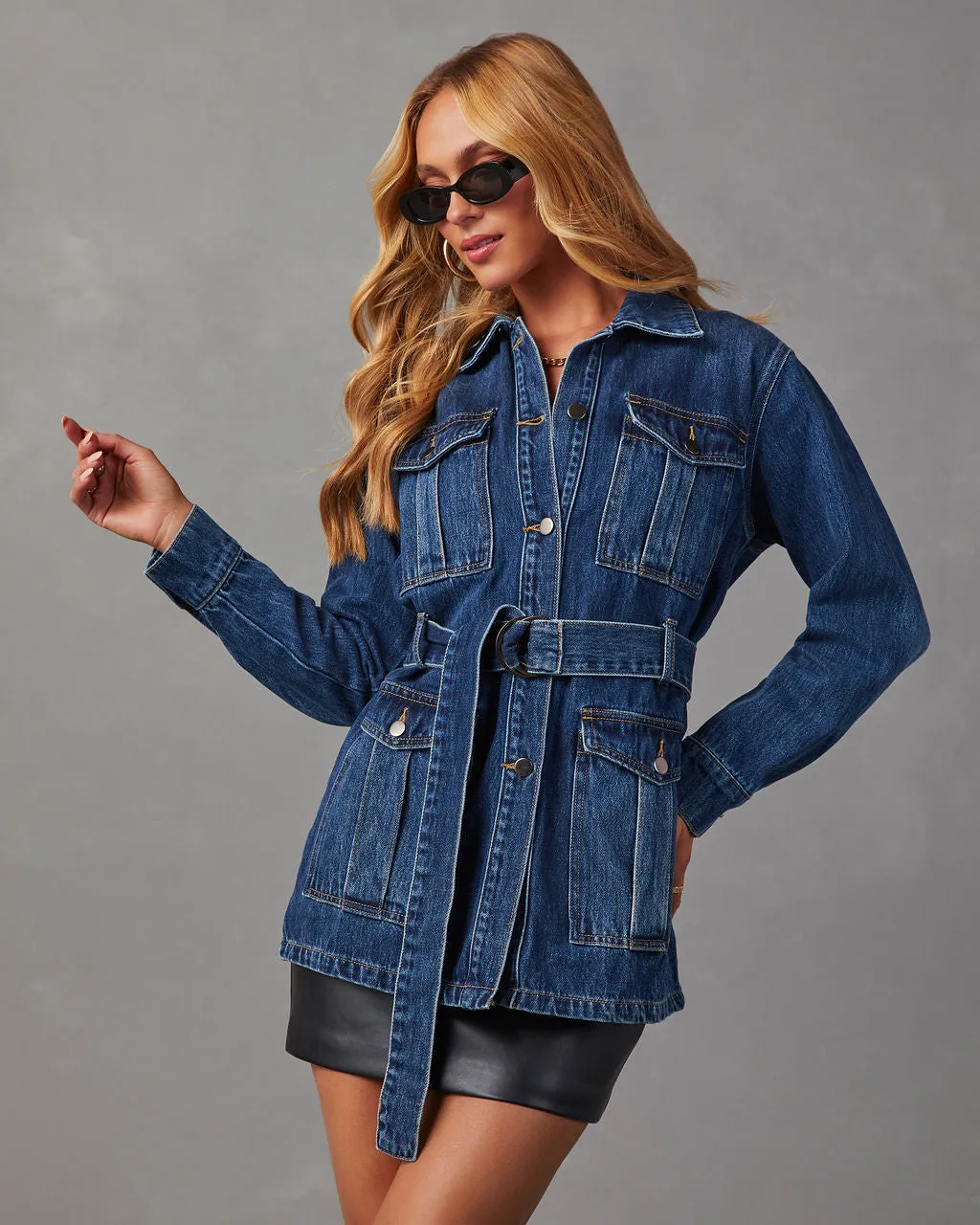 Cool Demeanor Tie Waist Denim Jacket sold by Vici product image thumbnail 5