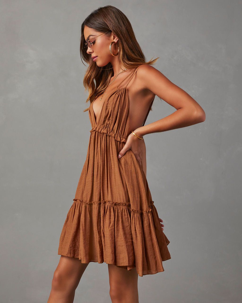 Visalia Sleeveless Mini Dress - Brown - SALE sold by Vici product image thumbnail 6