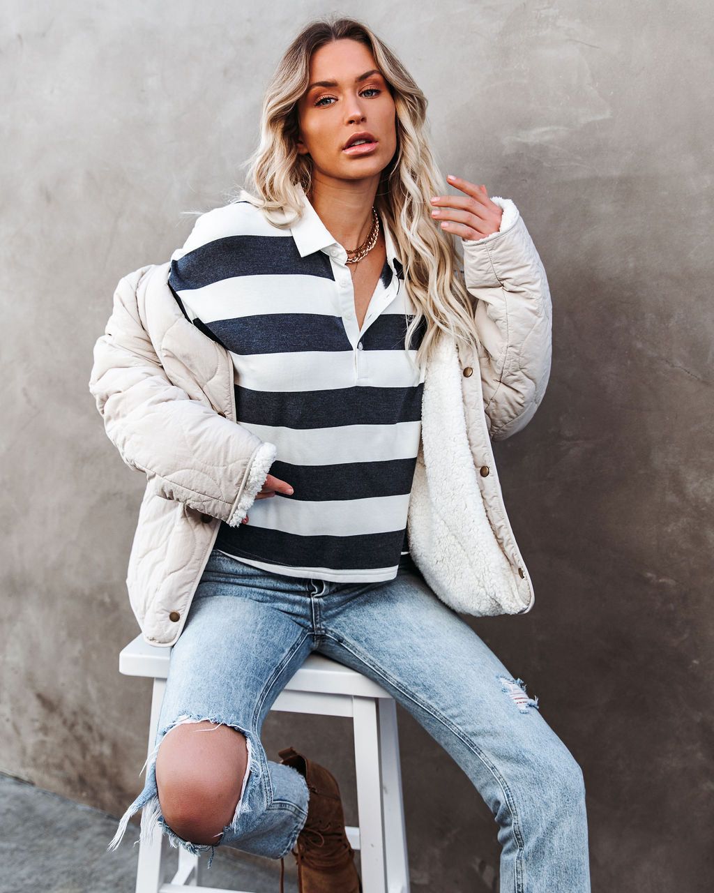 League Collared Striped Knit Rugby Top - FINAL SALE sold by Vici product image thumbnail 7