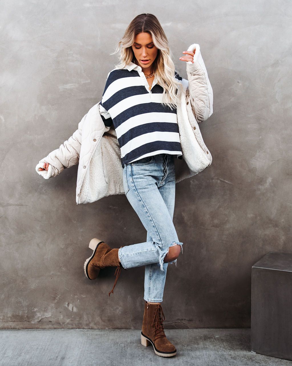 League Collared Striped Knit Rugby Top - FINAL SALE sold by Vici product image thumbnail 11