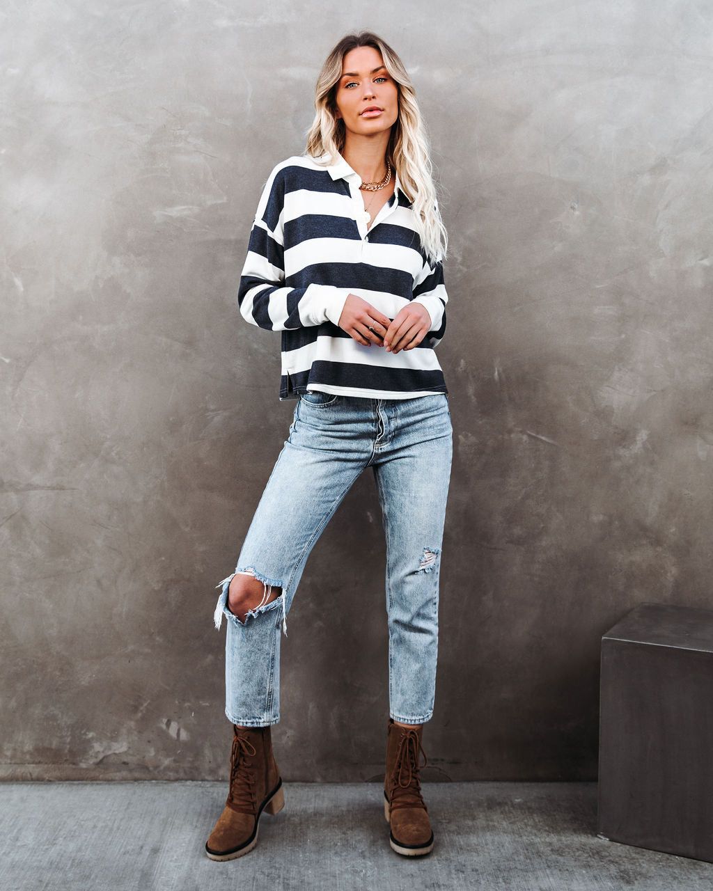 League Collared Striped Knit Rugby Top - FINAL SALE sold by Vici product image thumbnail 8