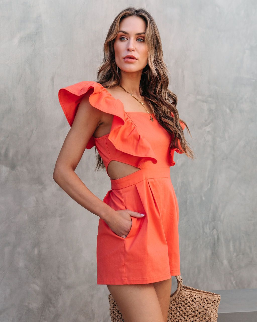 Stop And Stare Ruffle Cutout Pocketed Romper sold by Vici product image thumbnail 5