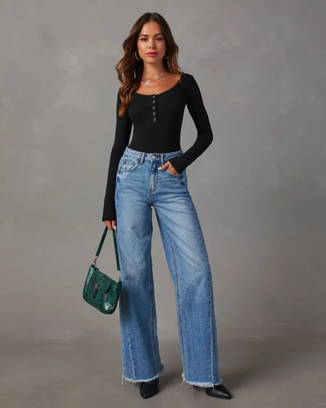 Venus Ribbed Knit Henley Bodysuit - Black sold by Vici