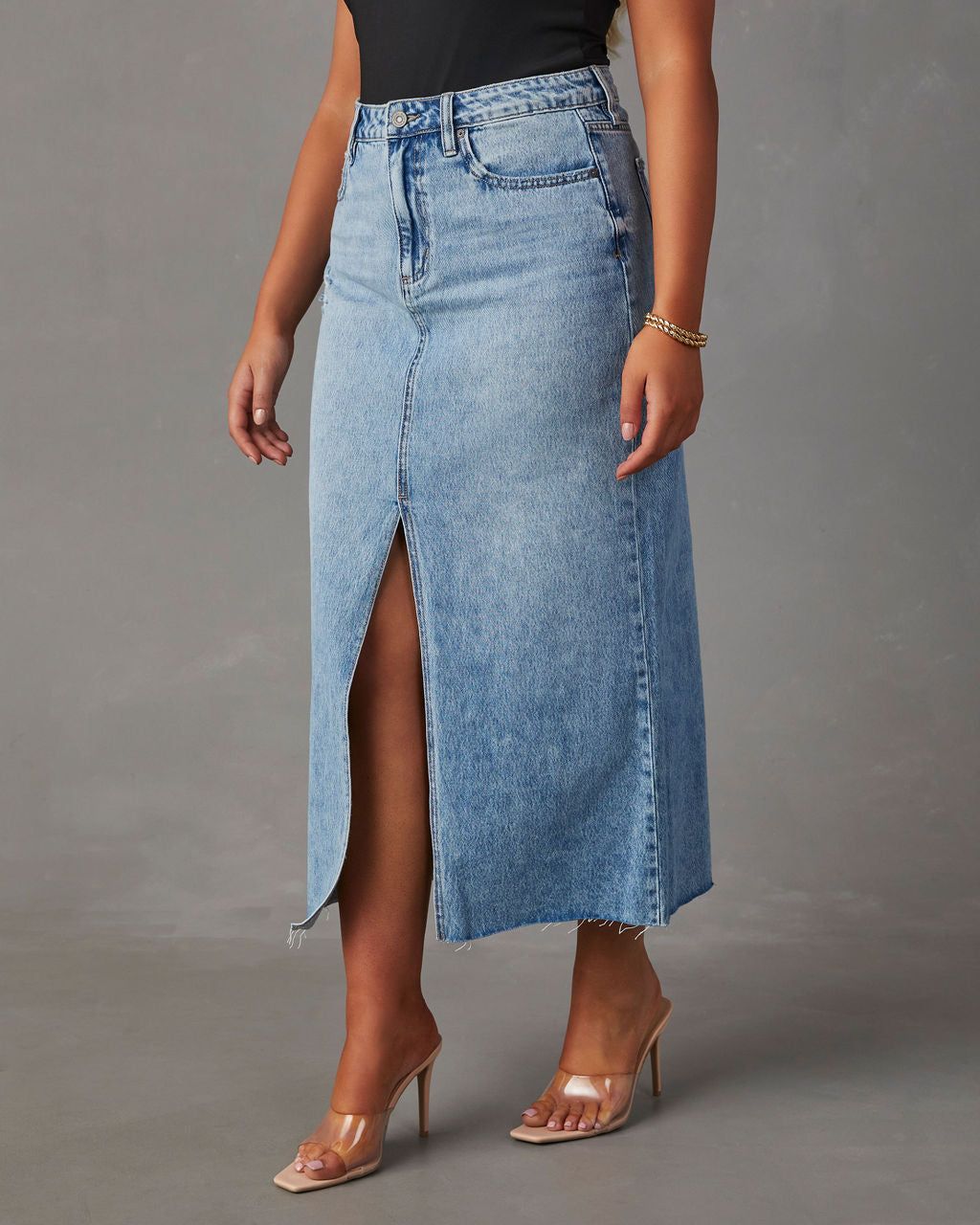 Lavigne Denim Midi Skirt - Light Wash sold by Vici product image thumbnail 5