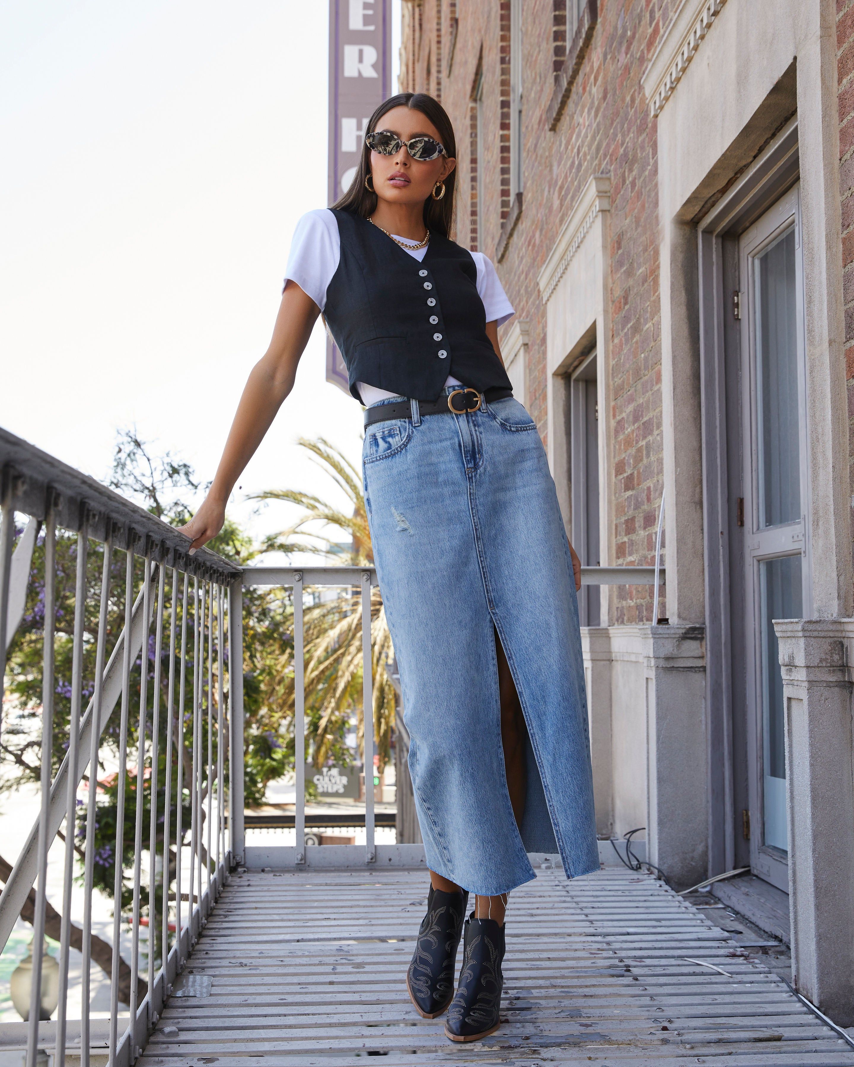 Lavigne Denim Midi Skirt - Light Wash sold by Vici product image thumbnail 6