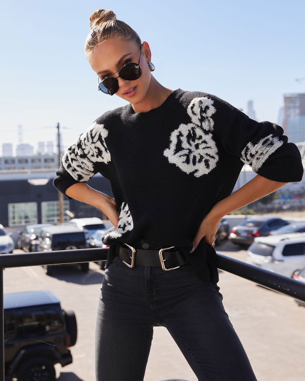 Copeland Floral Contrast Pullover Sweater - Black sold by Vici product image thumbnail 7