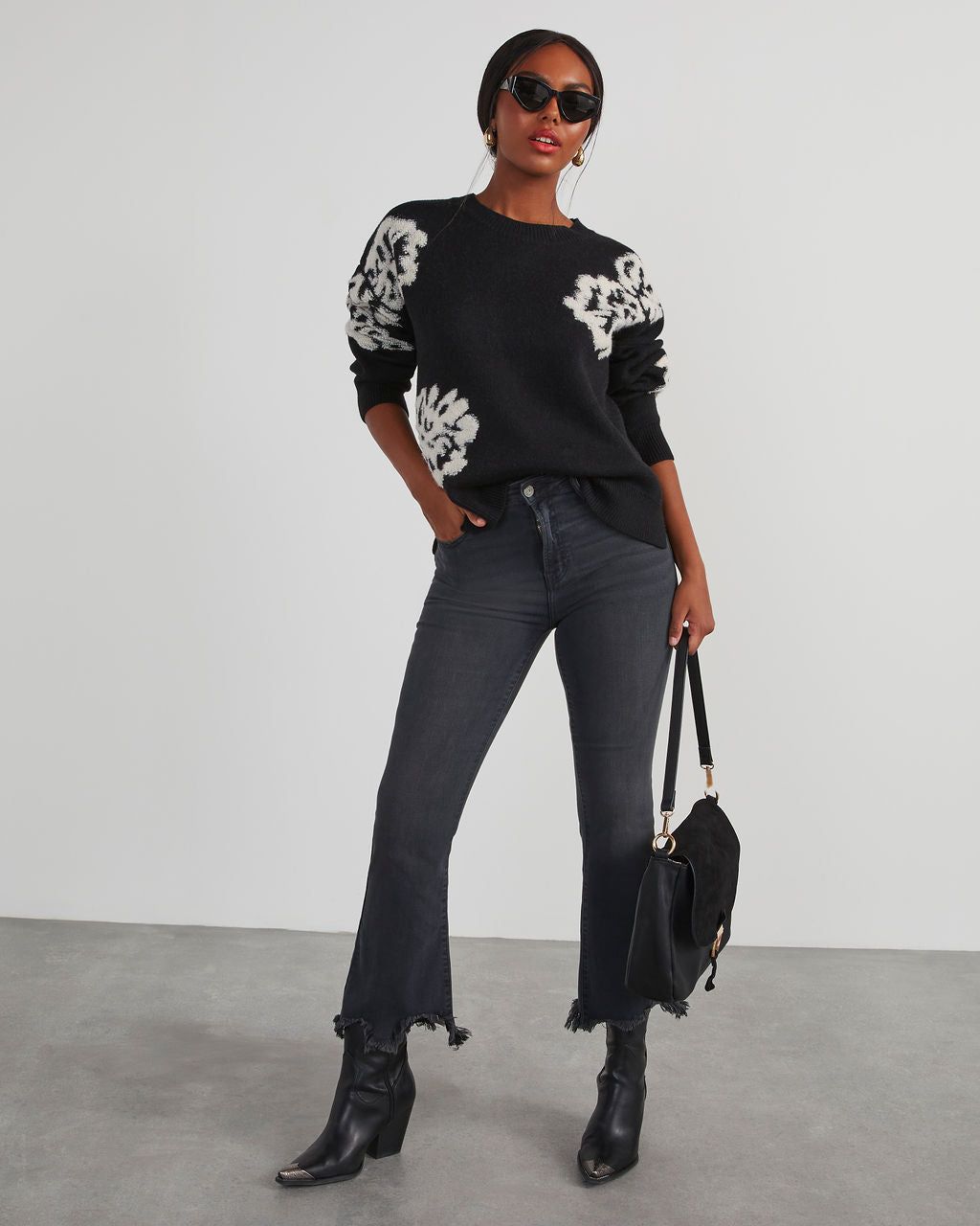 Copeland Floral Contrast Pullover Sweater - Black sold by Vici product image thumbnail 2