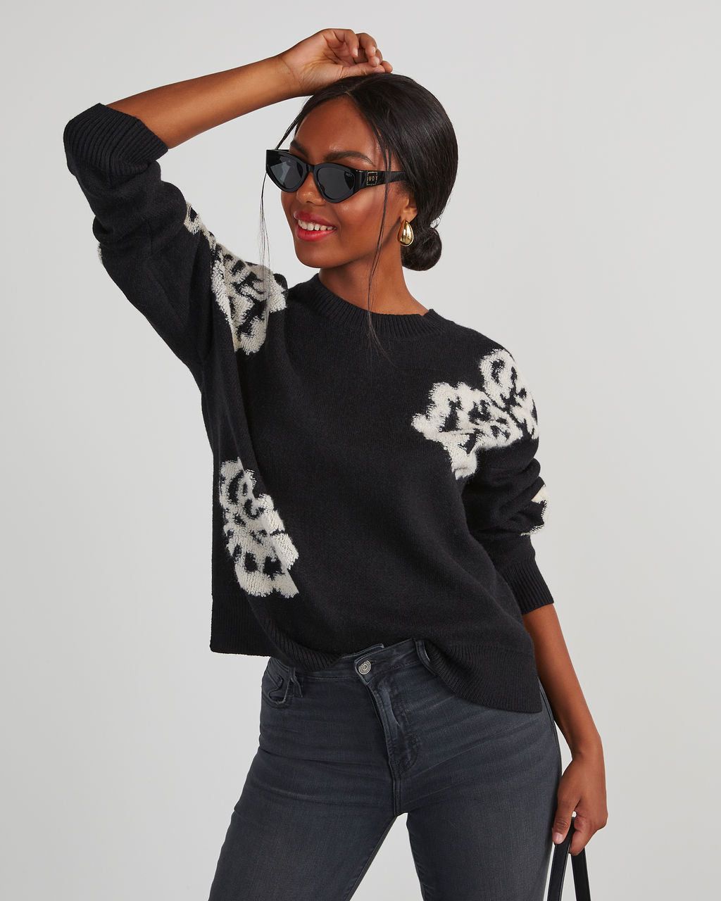 Copeland Floral Contrast Pullover Sweater - Black sold by Vici product image thumbnail 3