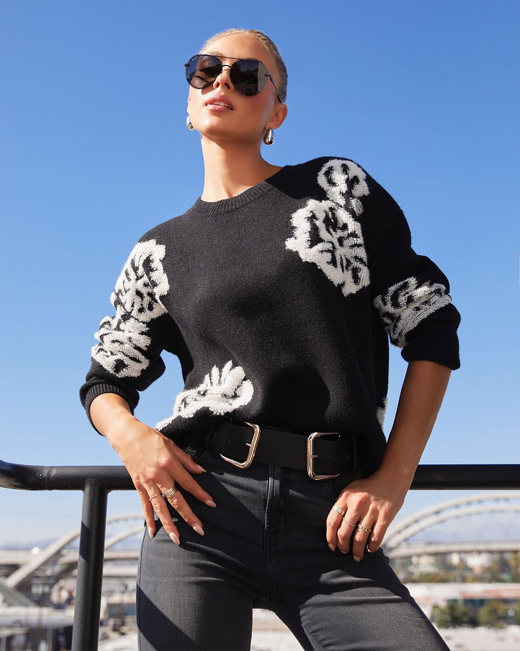 Copeland Floral Contrast Pullover Sweater - Black sold by Vici product image thumbnail 6