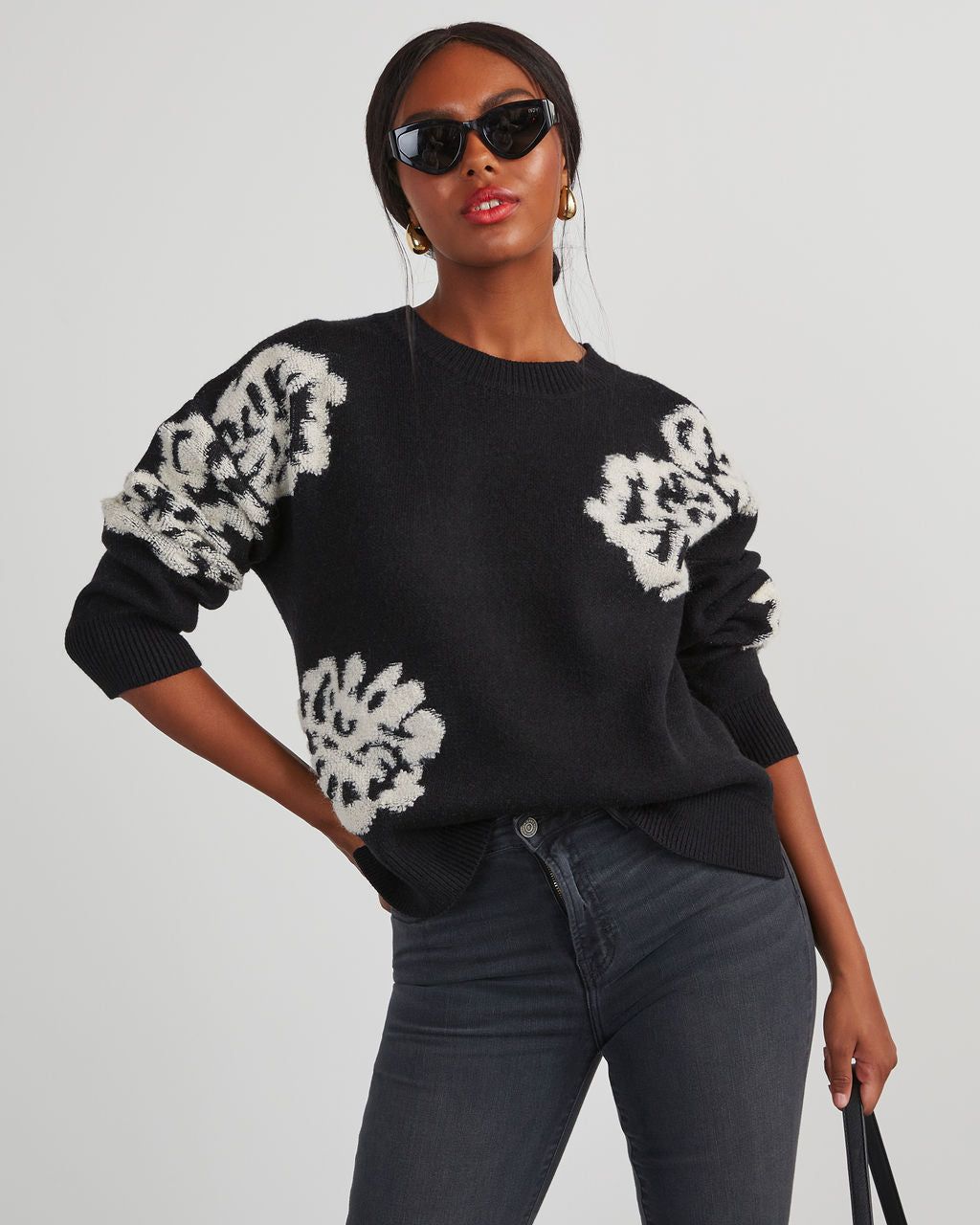 Copeland Floral Contrast Pullover Sweater - Black sold by Vici product image thumbnail 5