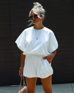Resita Bubble Hem Pocketed Romper - White - FINAL SALE sold by Vici