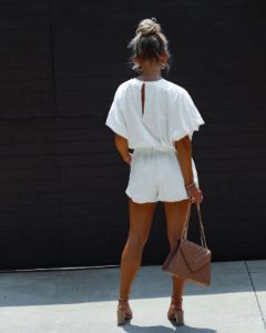 Resita Bubble Hem Pocketed Romper - White - FINAL SALE sold by Vici