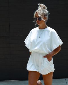 Resita Bubble Hem Pocketed Romper - White - FINAL SALE sold by Vici