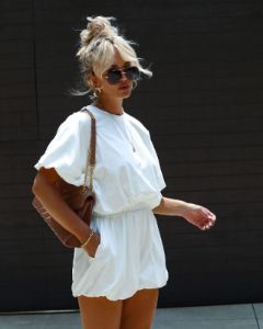 Resita Bubble Hem Pocketed Romper - White - FINAL SALE sold by Vici