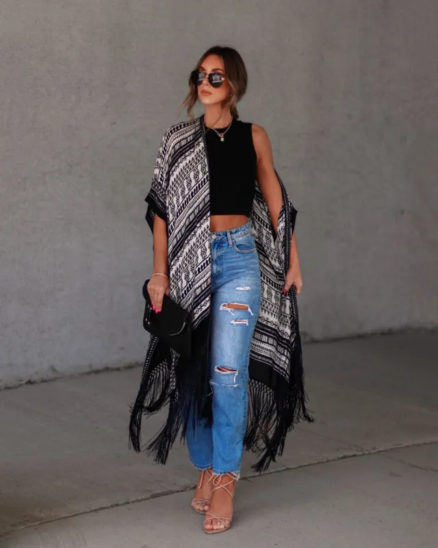 Stevie Printed Fringe Hem Kimono sold by Vici
