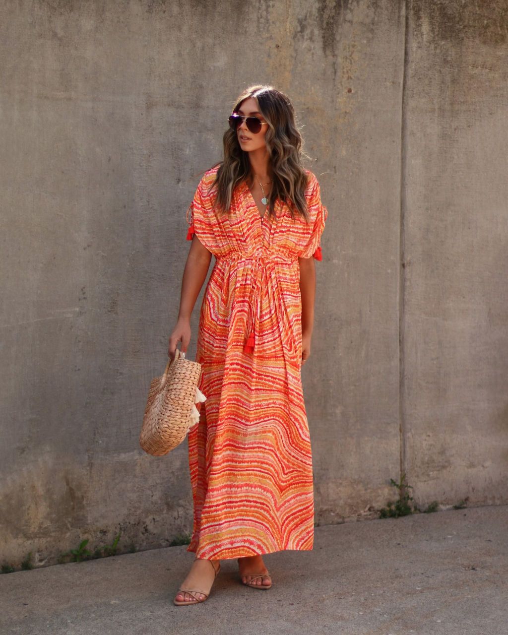 Sedona Sunset Tie Waist Maxi Dress - Orange - FINAL SALE sold by Vici