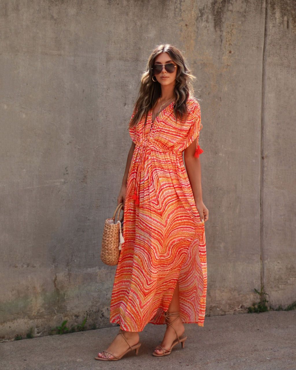 Sedona Sunset Tie Waist Maxi Dress - Orange - FINAL SALE sold by Vici product image thumbnail 4