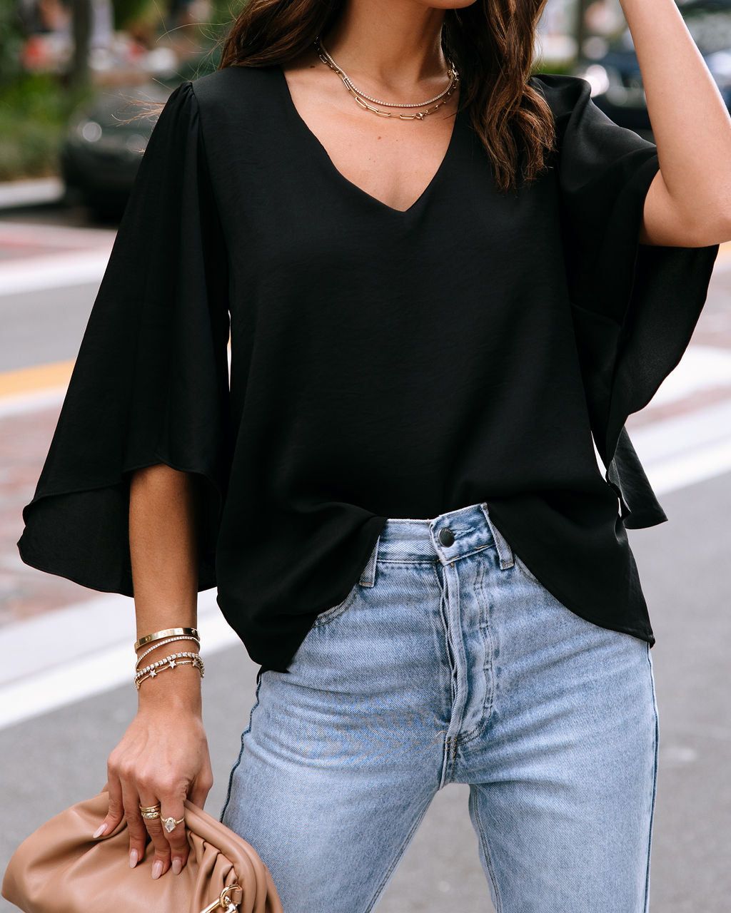 Gretchen V-Neck Flutter Sleeve Top sold by Vici product image thumbnail 2