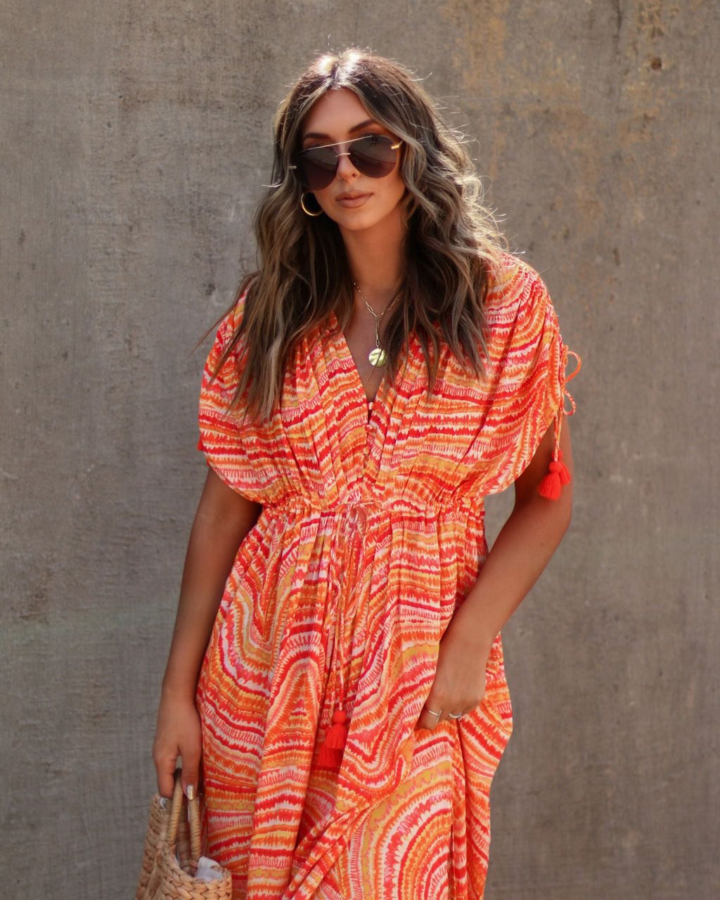 Sedona Sunset Tie Waist Maxi Dress - Orange - FINAL SALE sold by Vici product image thumbnail 5