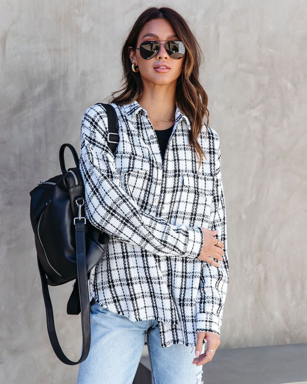 Patton Tweed Frayed Hem Shacket - Black/White - FINAL SALE sold by Vici product image thumbnail 6