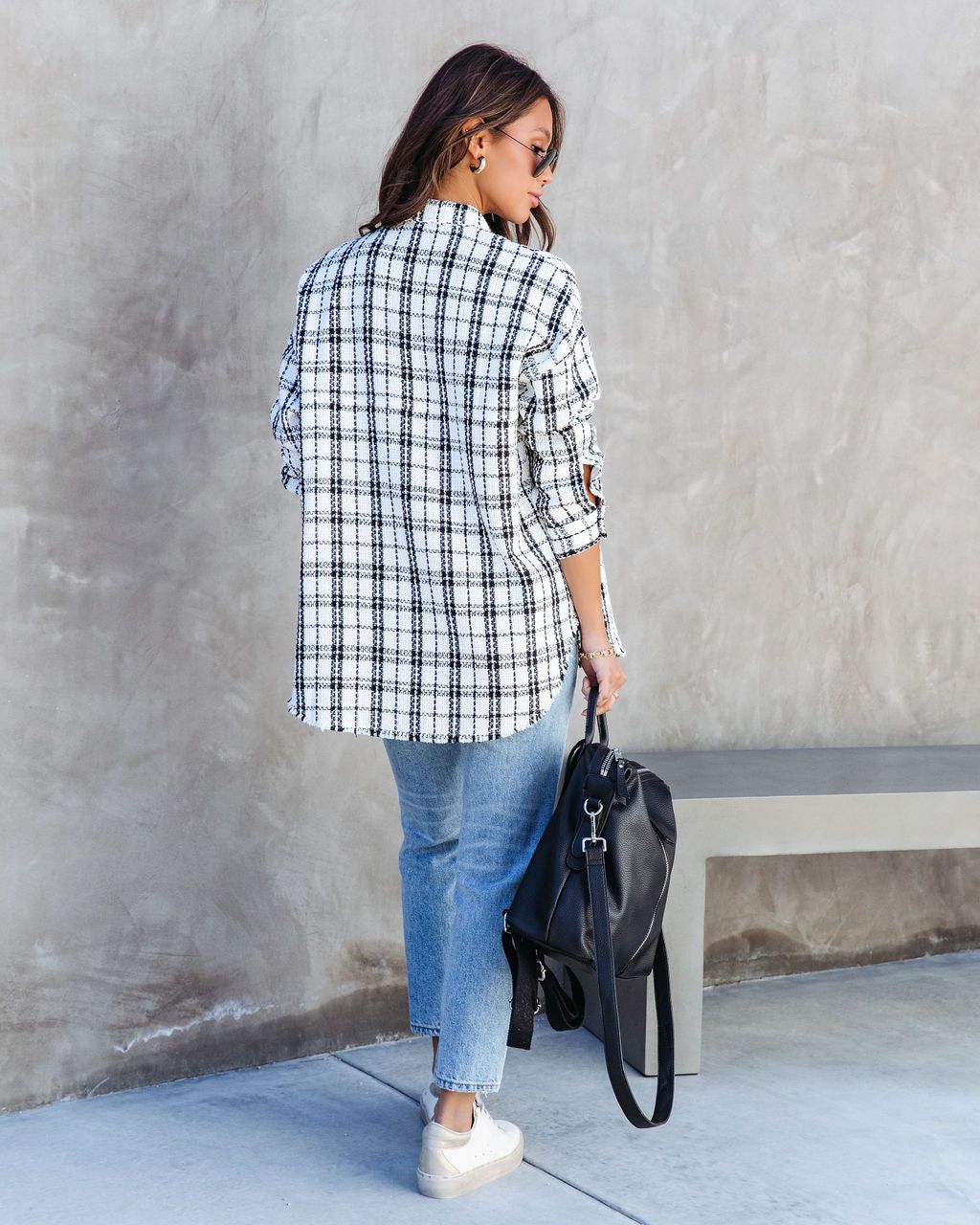 Patton Tweed Frayed Hem Shacket - Black/White - FINAL SALE sold by Vici product image thumbnail 4
