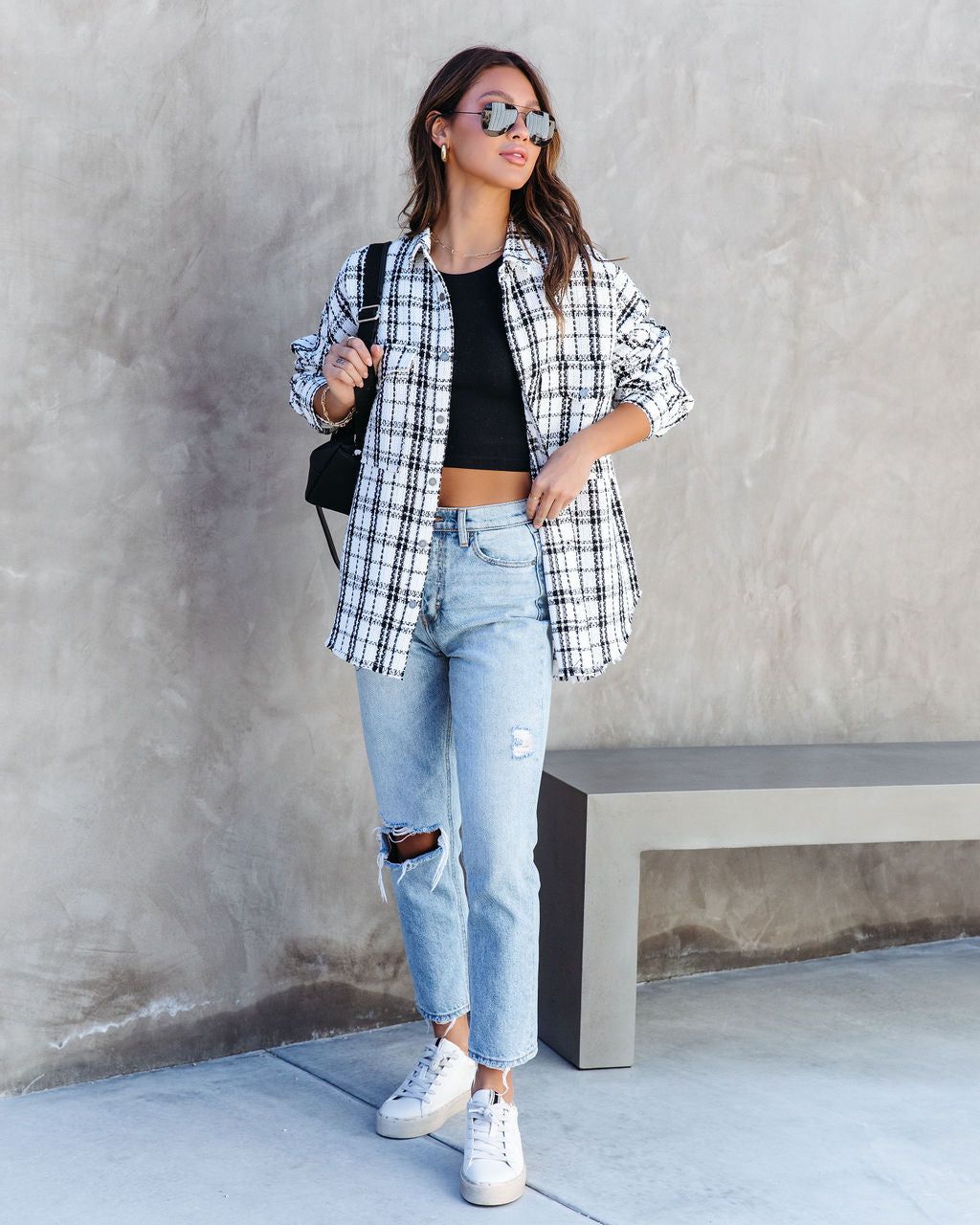 Patton Tweed Frayed Hem Shacket - Black/White - FINAL SALE sold by Vici product image thumbnail 3