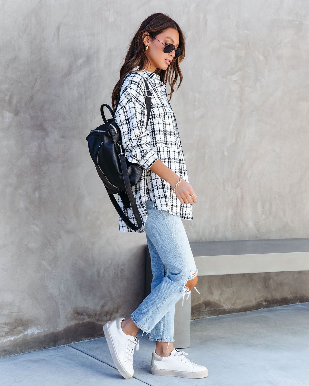 Patton Tweed Frayed Hem Shacket - Black/White - FINAL SALE sold by Vici product image thumbnail 5