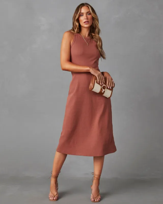 Summer Picnic Cotton Midi Dress - Brick - SALE sold by Vici